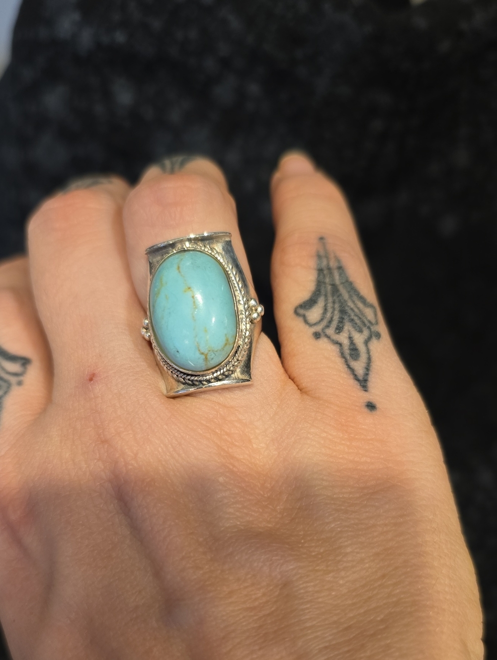 Sterling Silver Turquoise Statement Ring - Size 8